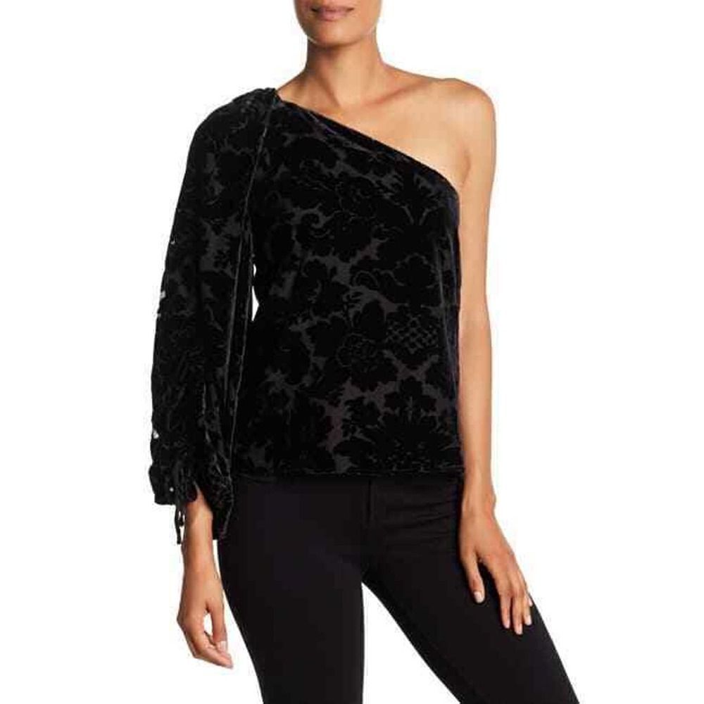 Parker Cleo Black Velvet Floral Burnout One Shoulder Sleeve Blouse NWT sz S